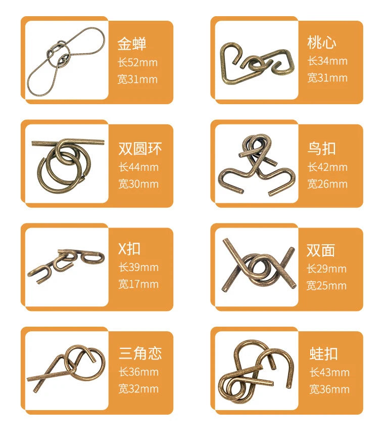 8Pcs/Set Metal Montessori Puzzle Wire IQ Logical Ability Training Stress Relief Toy for Children Adults Reliever Educational Toy