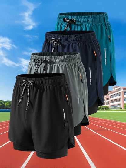 Summer Men Running Shorts Fitness Gym Training 2 in 1 Sports Shorts Quick Dry WorkoutJogging Double Deck Shorts