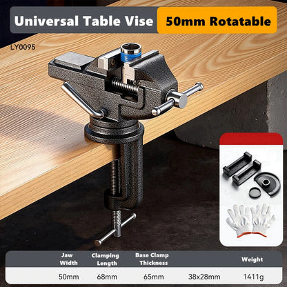 Professional Table Vise , 360° Rotation Work Clamp-On Vise, Versatile Use, Heavy Duty Construction for Woodworking, Metalworking
