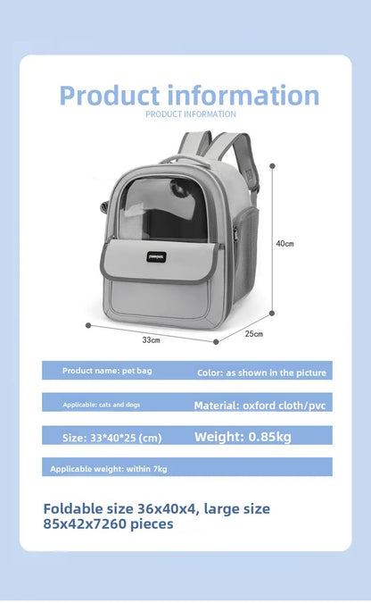 Large Capacity Breathable Mesh Portable Foldable Pet Carrier Backpack for Dog and Cat Outdoor Travel Camping Hiking Supplies