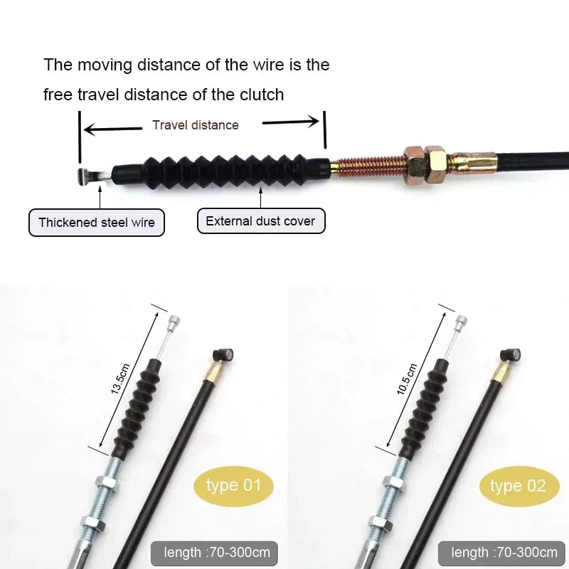 Motorcycle Clutch Cable Line Stroke 10.5/13.5cm Length 80/90/100/110/120/130/140cm for Dirt Pit Bike ATV 50cc 125cc 150cc 200cc