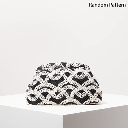 Pattern hollow woven bag, simple clutch bag, Bohemian clip bag, holiday casual straw purse, beach bag (random pattern)