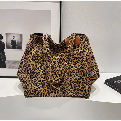 Vintage Leopard Print Women's Handbag Fashion Large Capacity Leopard Print Canvas Bag Underarm Bag Large Shopping Bag Women' Bag