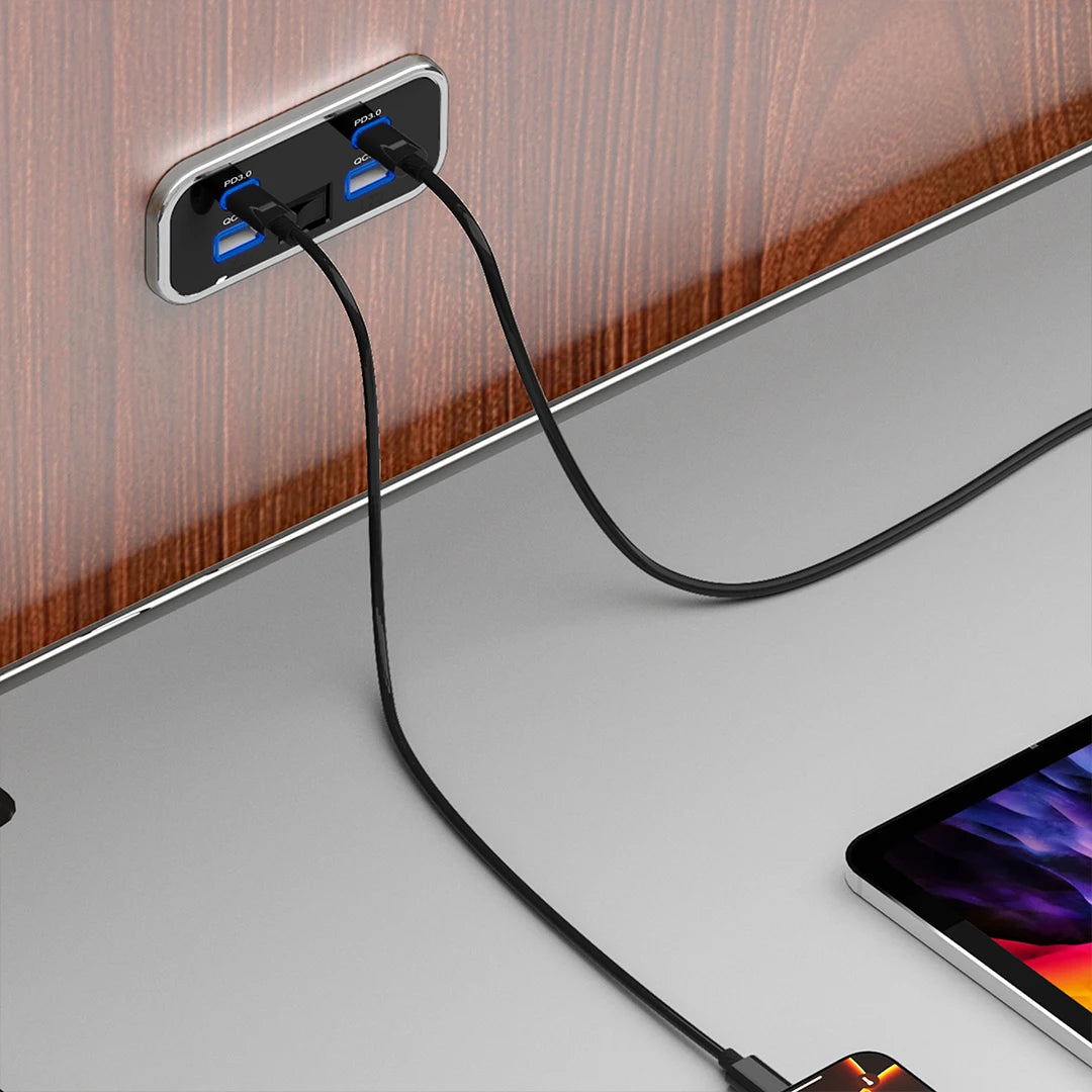 76W Dual PD Dual QC3.0 Type C USB Quick Charger 3.0 with Switch Fast Charging 4 Ports Power Panel For Bus ATV Car Truck Marine