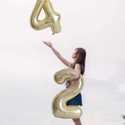 1PCS 40 inch large white gold light gold digital foil balloon for girls' birthdays helium big number0-9 balloon decoration