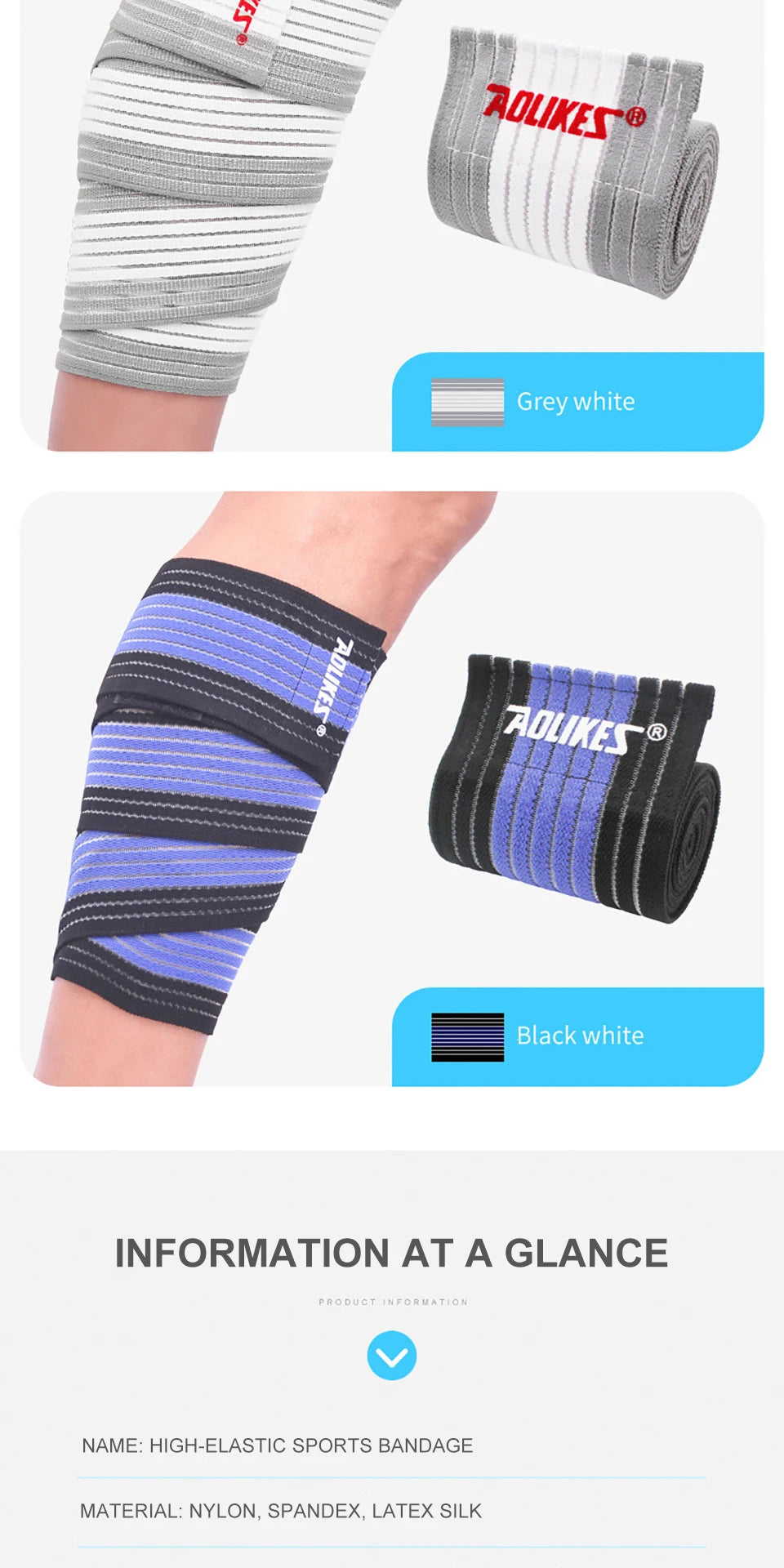 AOLIKES 1PC 40-180cm Compression Bandage Protector Knee Support Brace Sports Elastic Elbow Straps Leg Bands Bandage Workout Wrap