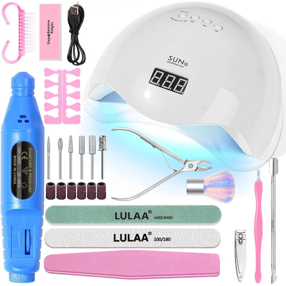 YIKOOLIN 13-in-1 UV LED Lamp Professional Nail Tool Set With UV/LED Nail Lamp 20000RPM Lectric Drill Machine Kit For Beginners