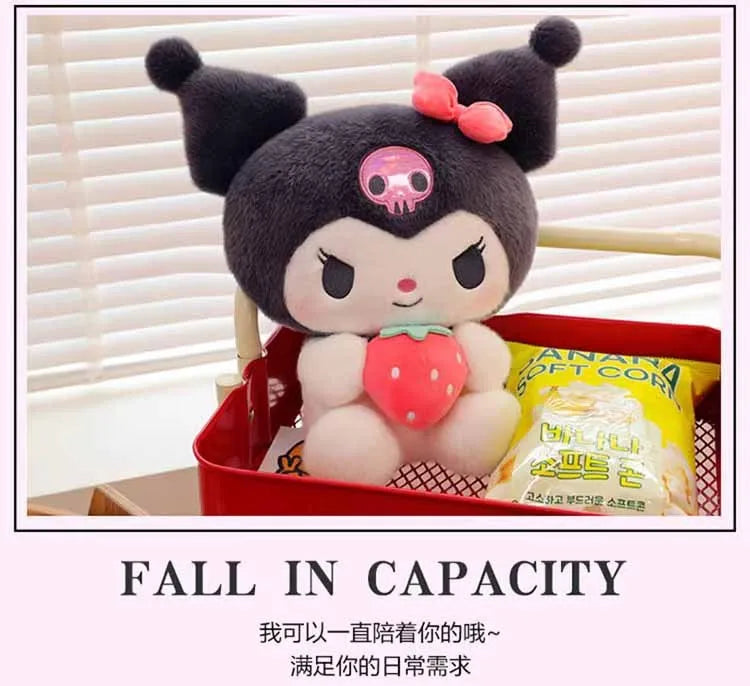 25cm Sanrio Strawberry Kuromi Pillow Plush Toy Soft Stuffed Animal Strawberry Melody Figure Doll Gift For Girl Birthday Gifts