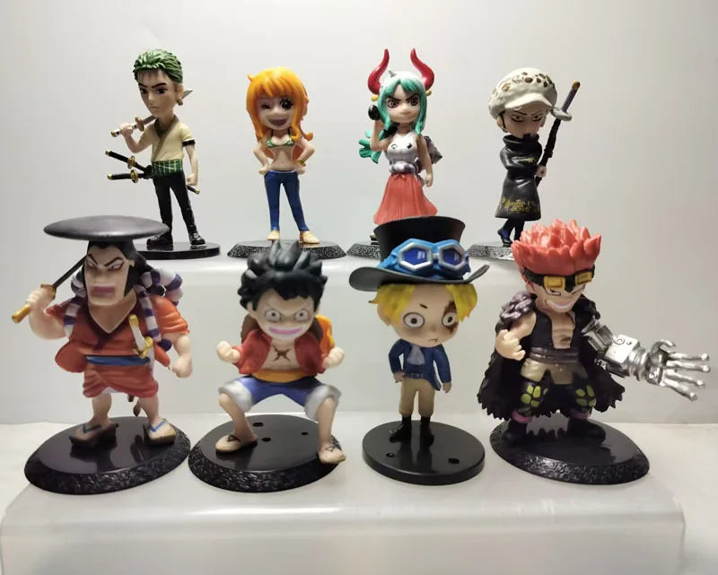 8pcs/set ONE PIECE Luffy Zoro Ace Sabo Shanks Nami Yamato Law Action Figure Collection Anime Model Doll Toys Ornament