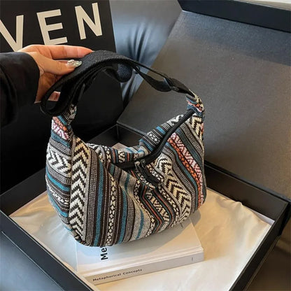 Crossbody Bags Tribal Style Shoulder Bag, Foldable Crossbody Striped Pattern, Flag Theme Hand Washable Edge Painted Lining