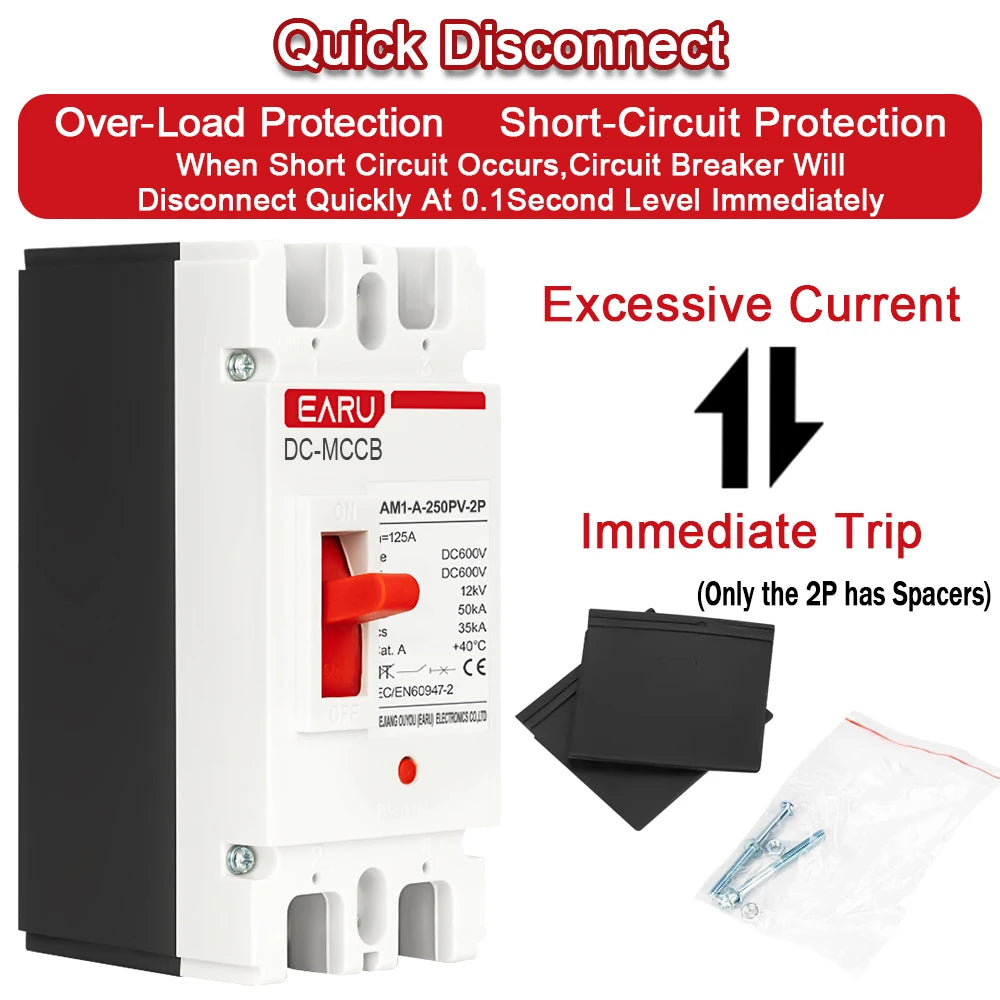 DC 300V 600V DC Solar Molded Case Circuit Breaker MCCB Overload Protection Switch Protector for Solar Photovoltaic PV 125A 250A