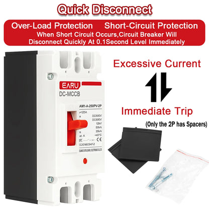 DC 300V 600V DC Solar Molded Case Circuit Breaker MCCB Overload Protection Switch Protector for Solar Photovoltaic PV 125A 250A