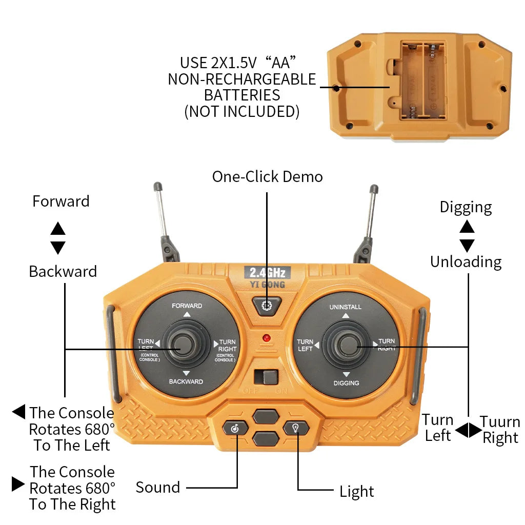 1:20 RC Excavator Dumper Car 2.4G Remote Control Engineering Vehicle Crawler Truck Bulldozer Toys for Boys Kids Birthday Gifts
