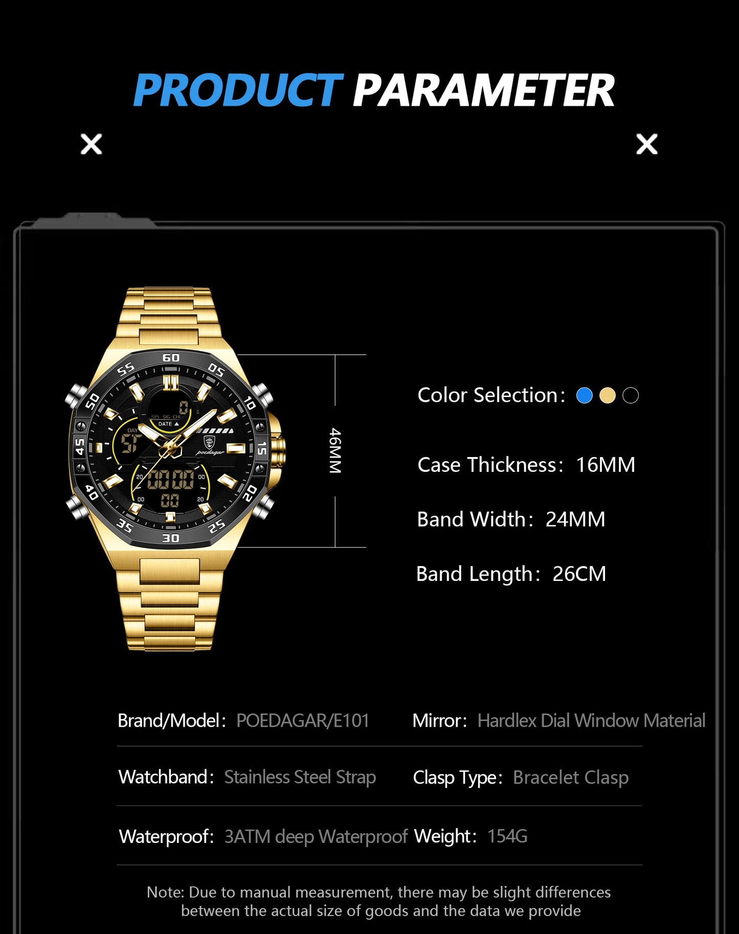 POEDAGAR Top Men Clock LED Luminous Waterproof Week Date Military Man Wristwatch Electronic Stainless Steel Quartz Men's Watches