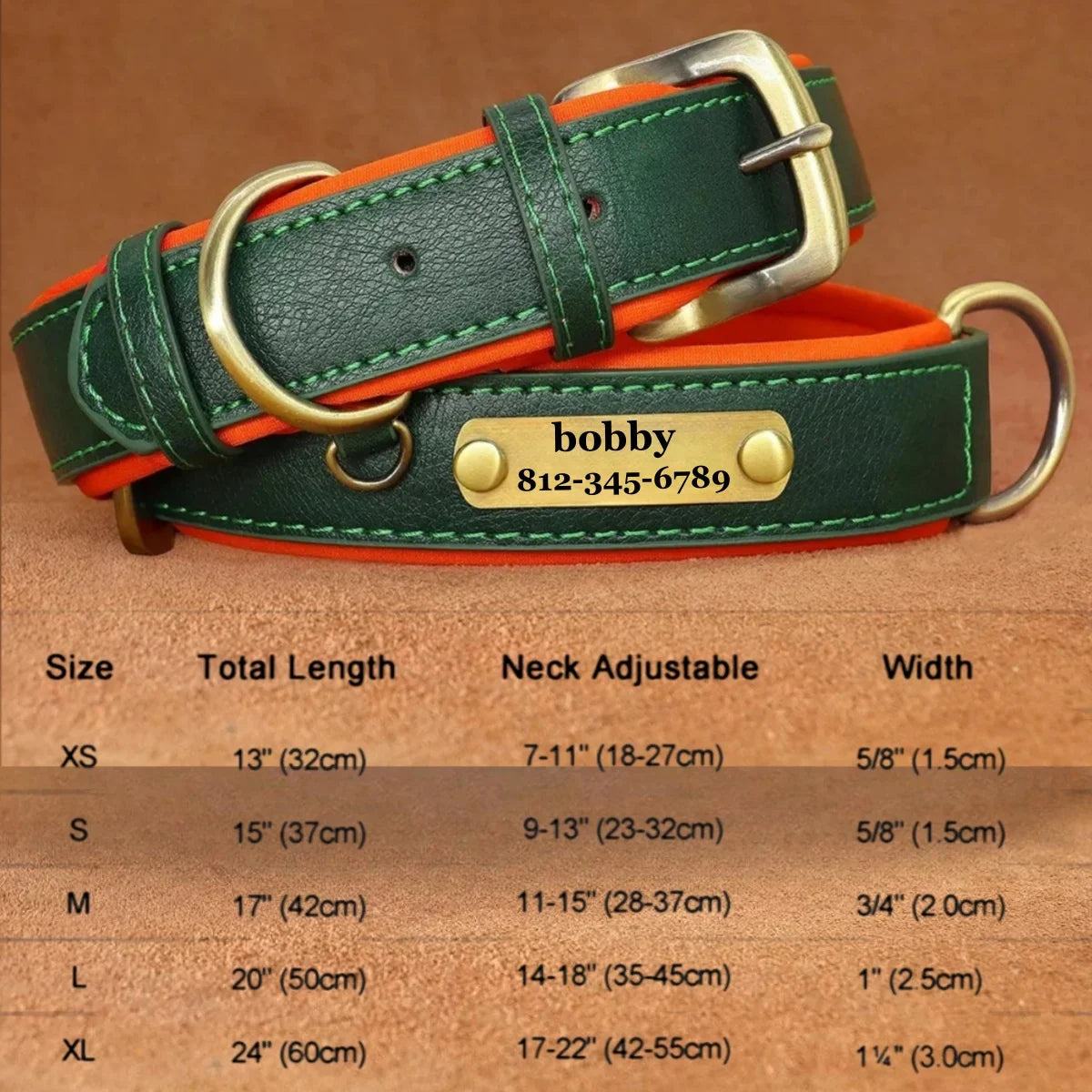 Customizable Leather Dog Collars Personalized Engraved Nameplate, Soft Padded Collar with Custom ID Tag, Adjustable for All Pet