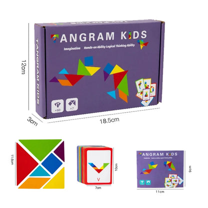 Wooden Children Puzzle Toys Montessori Preschool Education Tangram Game Building Blocks Learning Puzzle Game Kids Festival Toy
