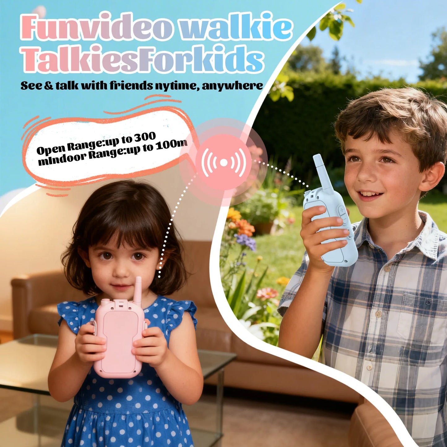 2 Pack Kids Walkie Talkies with Video, Rechargeable, Portable Play Toy, Gift for Camping Travel, Boys Girls 3-12