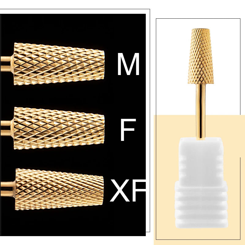 5 In 1 Tungsten Carbid Nail Drill Bits Milling Cutter For Remove Nail Polish UV Gel Tapered Safety End Cut Manicure Tools Golden
