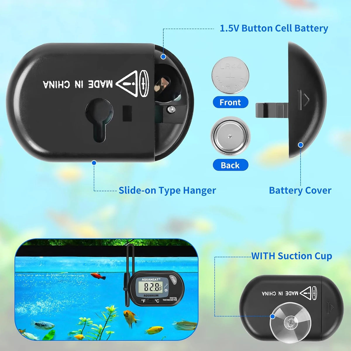 Digital Aquarium Thermometer With Suction Cup Accessories for 200 Liter Fish Tanks Pool Glass Heat Meter the 10-liter Terrarium