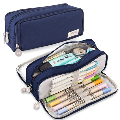 Pencil Case Large Space Storage 3 Compartment Pouch Double Side Opened Student Stationery Desk Organizer School Supplies