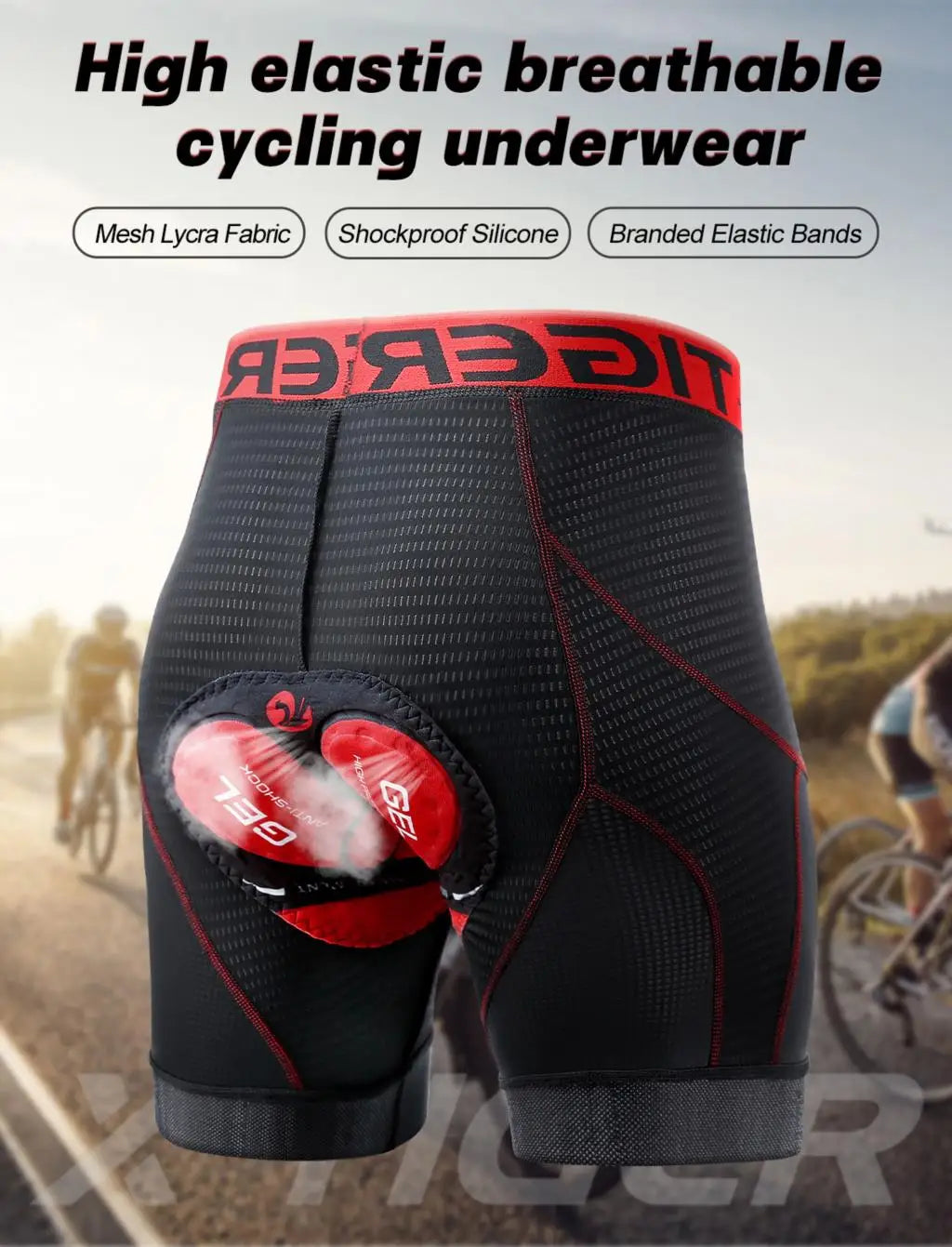 X-TIGER Cycling Shorts Breathable Mesh Cycling Underwear Gel Pad Shockproof MTB Bike Shorts Bicycle Underwear