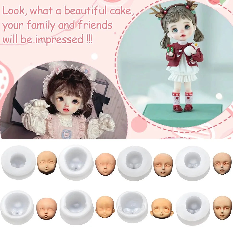 3D Baby Face Silicone Molds Human Facial Mould DIY Doll Modified Polymer Clay Fondant Cake Decor Action figure Handmade Mold
