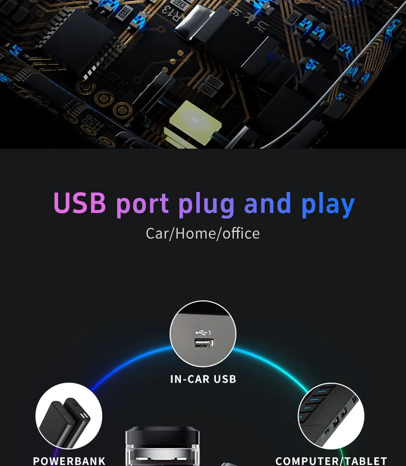 1x Car USB LED Light Mood Lamp Plug Play Universal LED Interior Atmosphere Light Auto Reading Lamp Decorations Decorative Strip