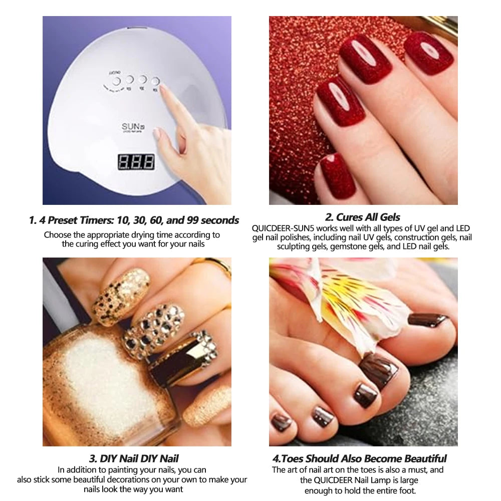 YIKOOLIN SUN5 48W LED UV Lamp for Nails Drying With 4 Timers Automatic Sensor All Gel Professional Nail Art Tools Accessories