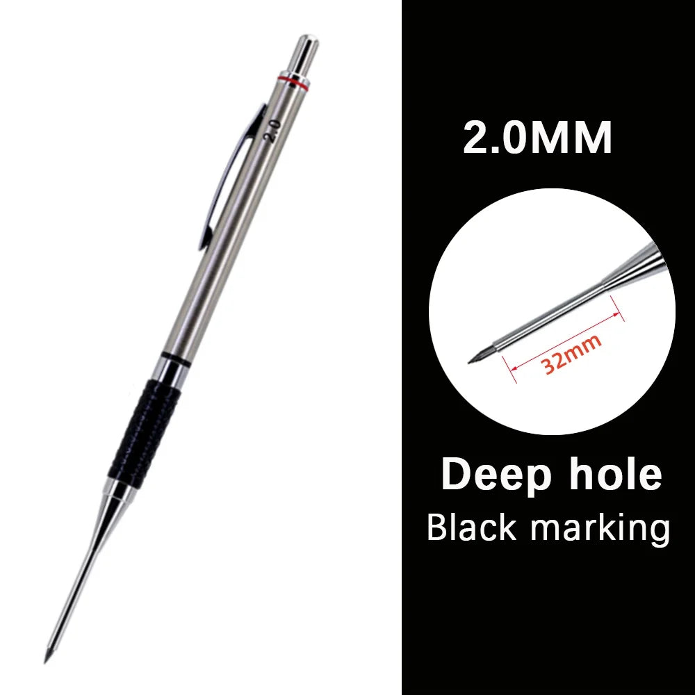 New Deep Hole Woodworking Mechanical Pencil, 2.0mm Anti Slip Soft Set Grip Handle Automatic Pencil Engineer Drawing Marking Tool