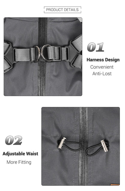 Dog Raincoat with Harness Waterproof Pet Rain Jacket for Small Dogs Adjustable Reflective Dog Rain Overalls with 4 Legs