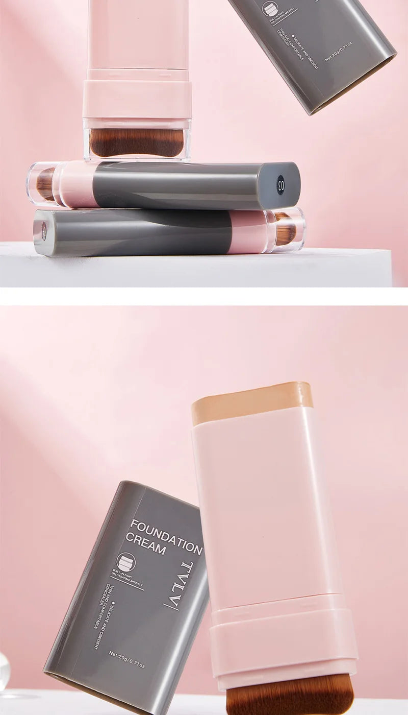 TVLV Concealing Foundation Stick: 5 Shades with Built-In Brush - Cream Finish, Lightweight and Waterproof Formula,