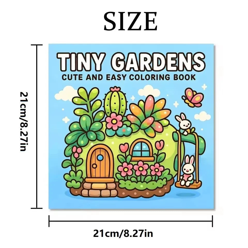 TINY GARDENS Coloring Book for Adults - Bold & Easy Cute Patterns, Relaxing Drawing Gift for Birthday & Party