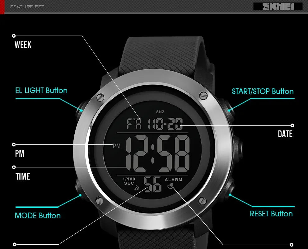 SKMEI 1426 Sports Waterproof Digital Watch for Men Stopwatch Electronic LED Display Mens Wristwatches Reloj Masculino Clock 1416