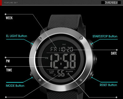 SKMEI 1426 Sports Waterproof Digital Watch for Men Stopwatch Electronic LED Display Mens Wristwatches Reloj Masculino Clock 1416