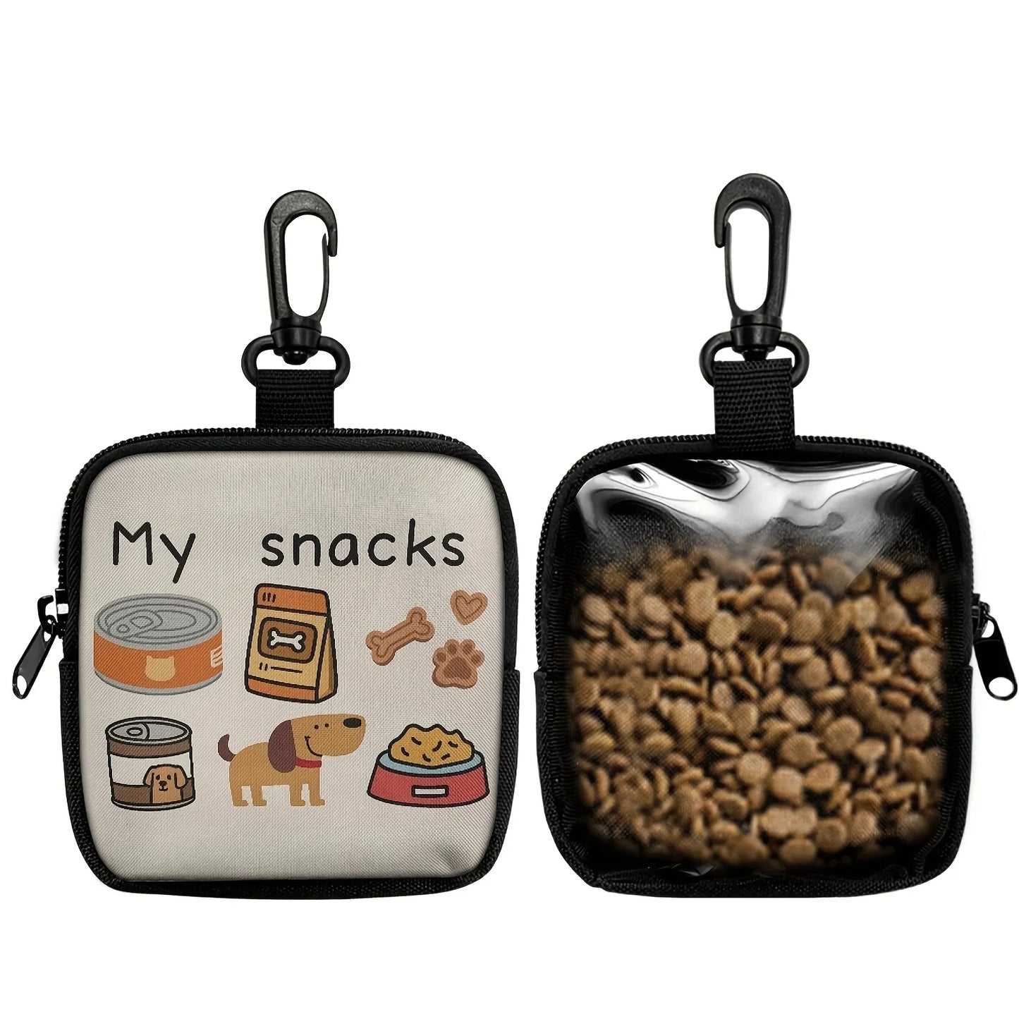 1Pcs Dog Print Dog Treat Bag with Hook Zipper Pet Training Puppy Walking Bag Dog Training Accessories