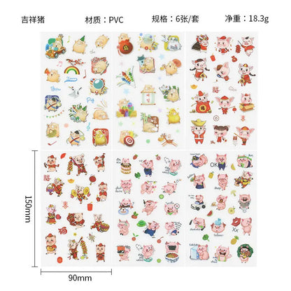 6Pieces/Set Transparent Pvc Waterproof Cartoon Sticker DIY Hand Account Decorative Stickers Kawaii Phone Cup Stickers