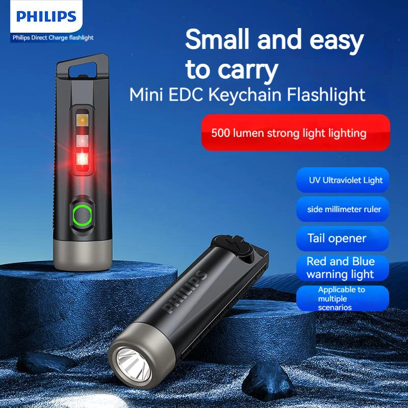 PHILIPS 2025 NEW SFL1121 EDC Flashlight LED Rechargeable Mini EDC Keychain Flashlights Camping Lamp For Hiking Self Defense