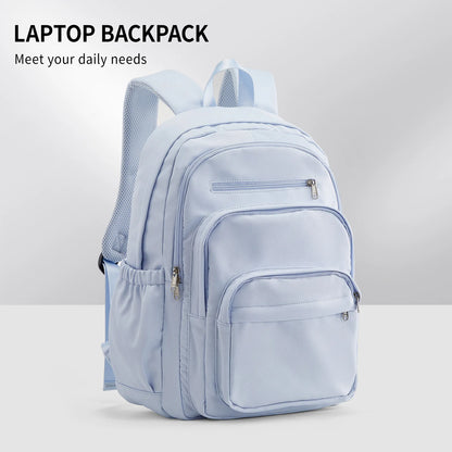 Casual Nylon Backpack, Backpack for Women, Multi-Pocket Design in Light Blue Durable for School, High School and College Bookbag