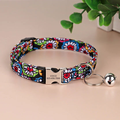 Personalized Printed Cat Collar Adjustable Kitten Puppy Collars With Free Engraved ID Nameplate Bell Anti-lost Cats Collars