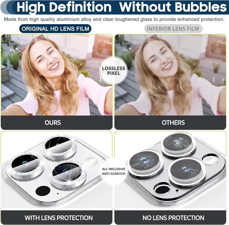Glitter Diamond Rhinestone Camera Lens Protector for iPhone 17 18 Pro Max 16 16Pro 15 14 Plus 13 12 Mini 11 Air 17Pro 18Pro Max