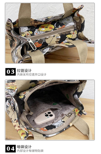 Fashionable Top-handle Bag with Cute Cat Pattern, Portable Mommy Bag for Women