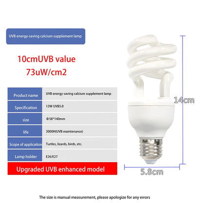 1 Piece 13/26W UV Rays Energy Saving Terrarium Basking Light 5.0 10.0 UVB Reptile Lamp Turtle Lizard Snake Reptiles Heating Lamp