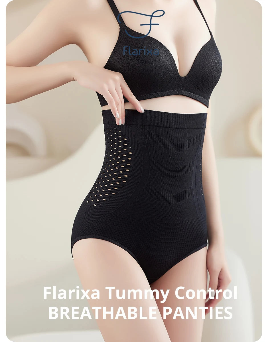Flarixa High Waist Shaping Panties For Women Breathable Hollow Out Belly Tummy Control Brief Shapewear Body Shaper Underwear