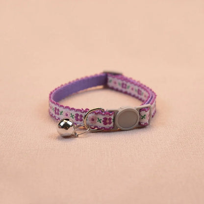 Hand Knitting Flower Pet Collar With Bell Colorful Retro Style Cat Collar Adjustable Safety Necklace For Puppy Cat Accessories