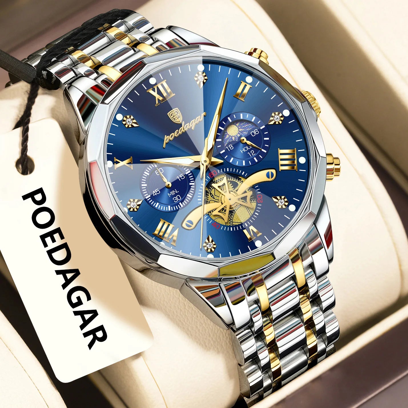 POEDAGAR Luxury Original Men Watch Waterproof Luminous Chronograph Man Wristwatch Stainless Steel Quartz Top Men's Watches Reloj