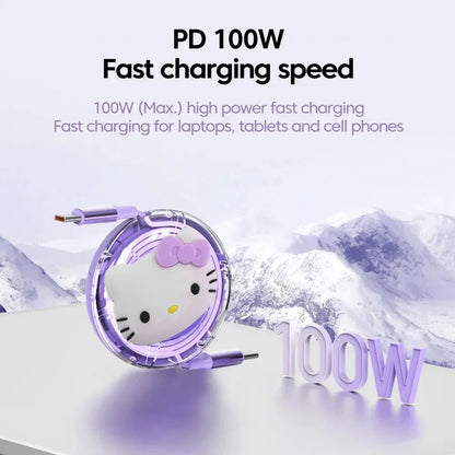Sanrio Hello Kitty Cartoon Retractable PD 100W Cable USB Type C to Type C Fast Charging USB C to USB C Cable for iphone 15 Huawe