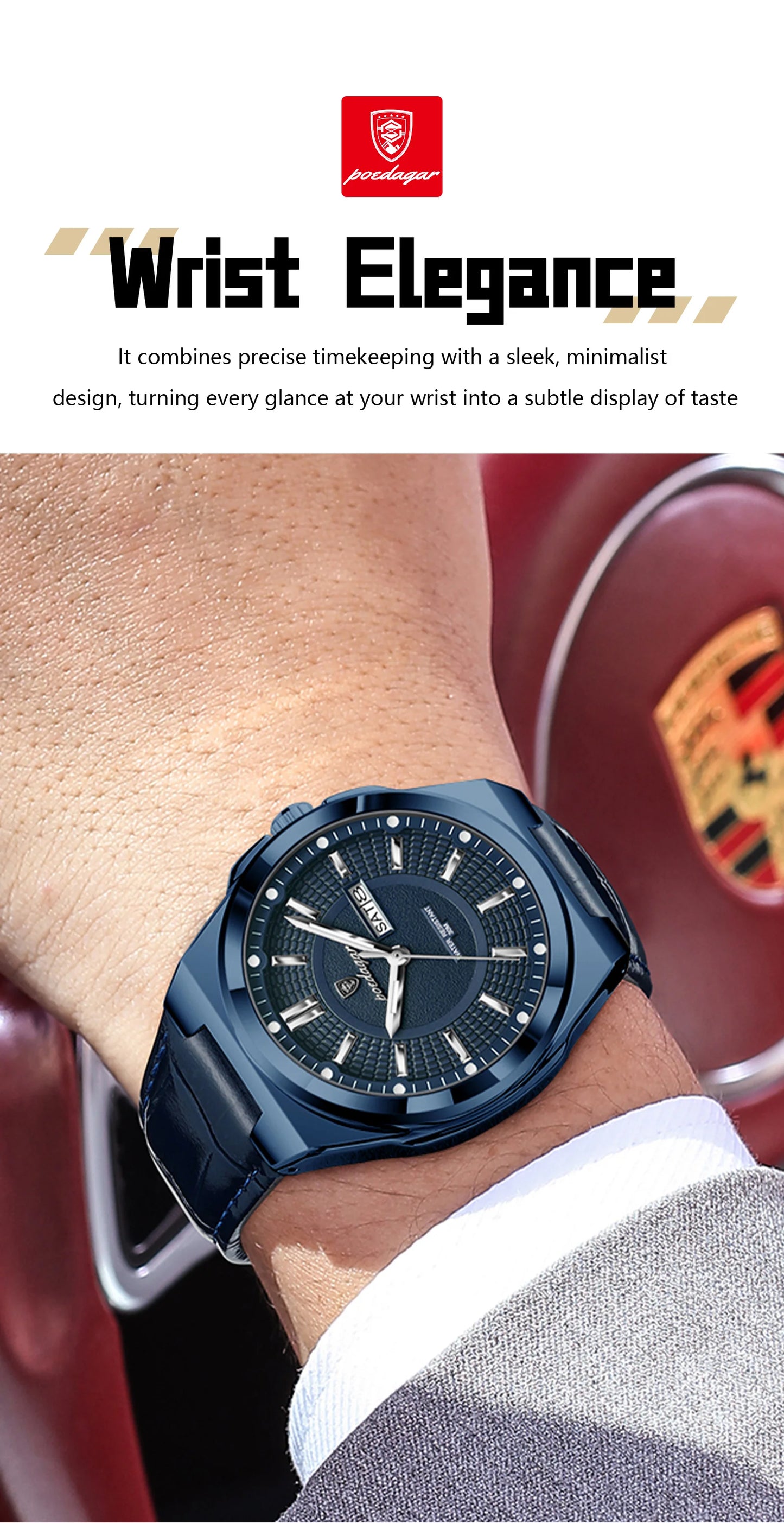 POEDAGAR Fashion Brand Man Wristwatch Waterproof Luminous Date Week Quartz Luxury Men's Watches Leather Business Men Watch Reloj