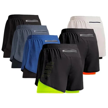 2026New Men's Fitness Training Shorts Summer 2 In 1 Quick Dry Gym Beach Running Double-deck Shorts Outdoor Sportswear Men shorts