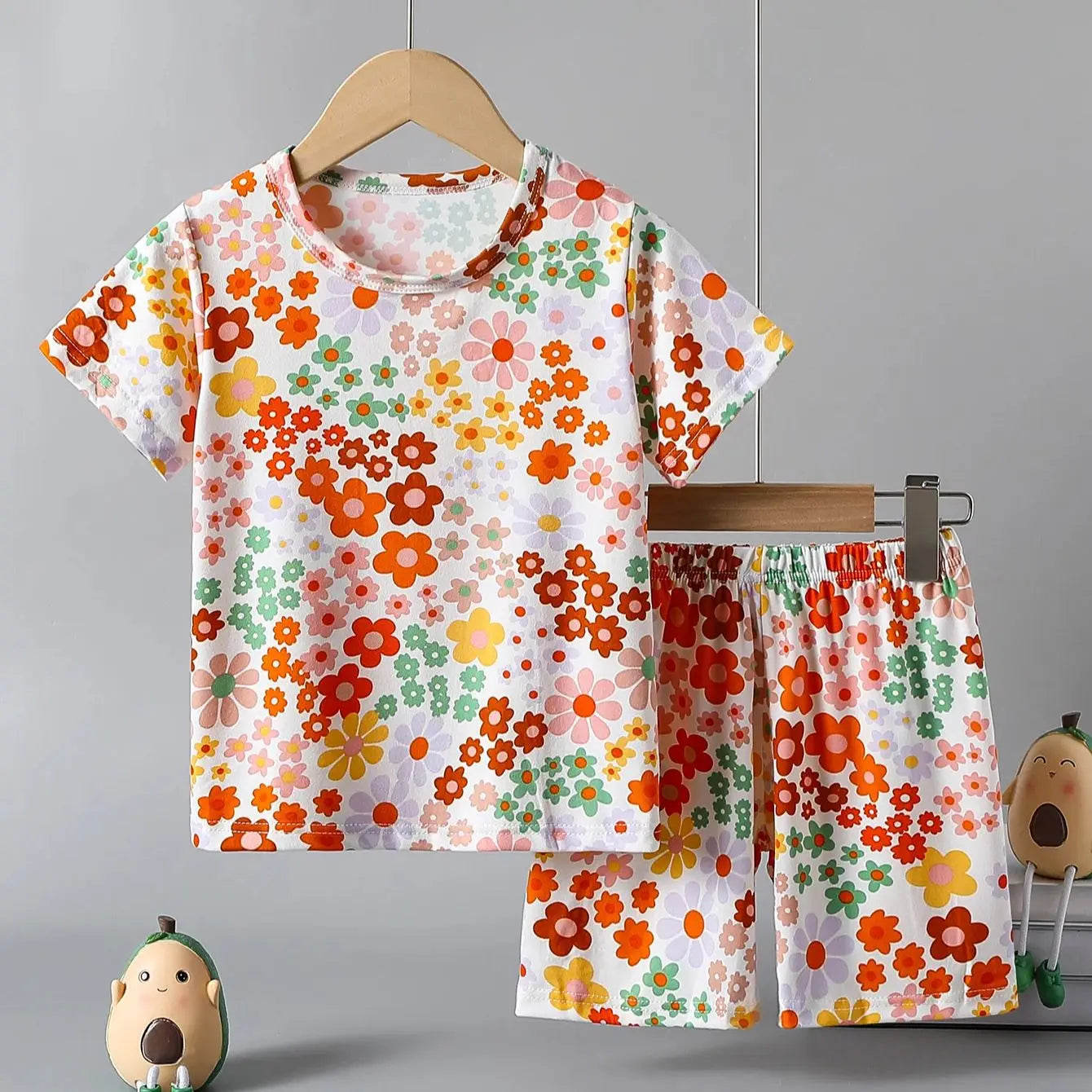 2-Pcs Children's Casual Cute Home Service Suit Boy Casual Joker Bear Print Short Sleeve Girl Comfortable Joker Sweet Shorts Suit