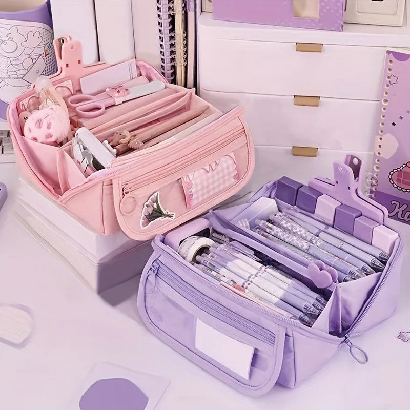 1pc large capacity learning pencil case with multifunctional desktop organization and storage stationery box for boys and girls